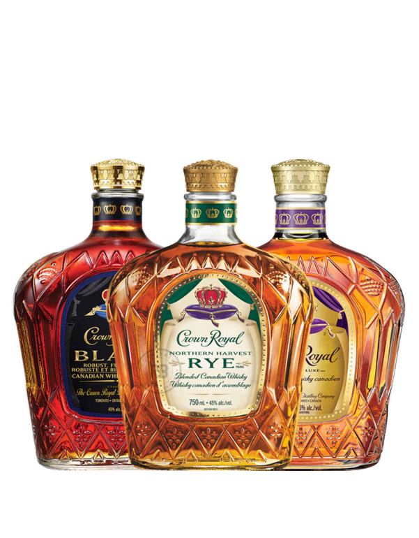 Crown Royal Black + Rye + Fine De Luxe Whiskey (3 Pack) Bundle #046