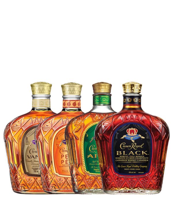 Crown Royal Vanilla + Peach + Apple + Black Whiskey (4 Pack) Bundle #044