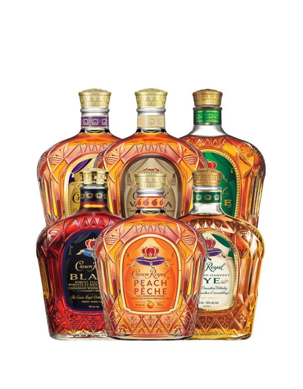 Crown Royal Vanilla + Peach + Apple + Fine De Luxe + Black + Rye Whiskey (6 Pack) Bundle #048