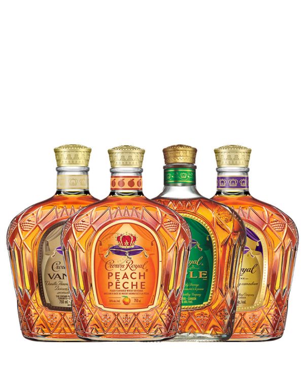 Crown Royal Vanilla + Peach + Apple + Fine De Luxe Whiskey (4 Pack) Bundle #045