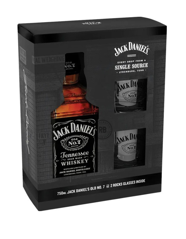 Jack Daniel's Sour Mash Tennessee Whiskey With 2 Glasses Gift Set