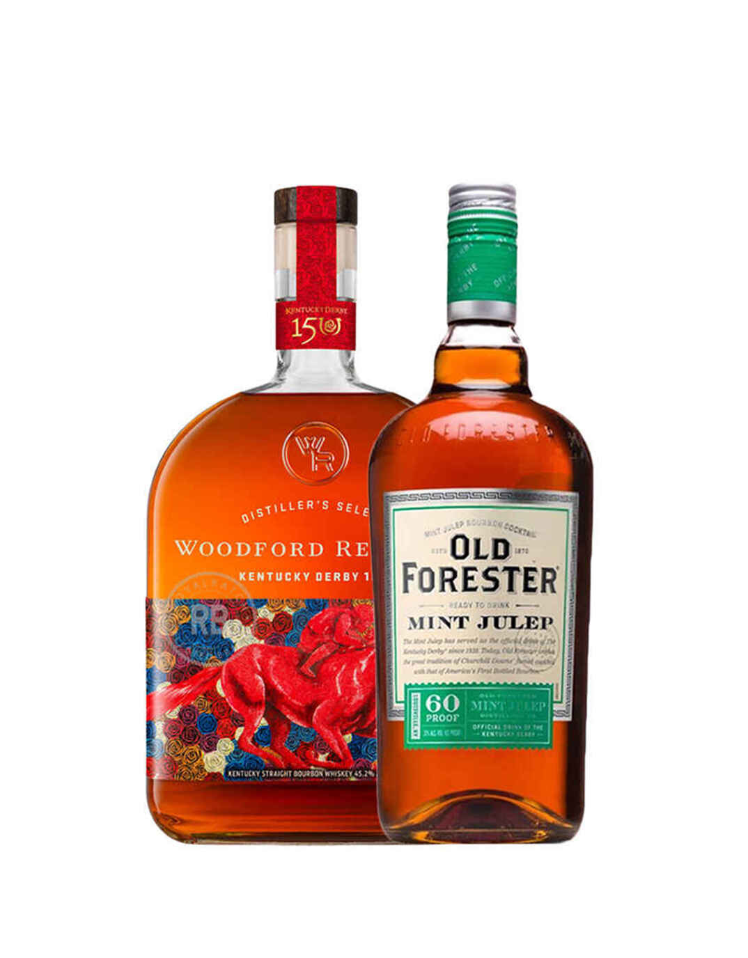 Old Forester Mint Julep + Woodford Reserve Derby 150 Bourbon Whiskey (2 Pack) Bundle #013